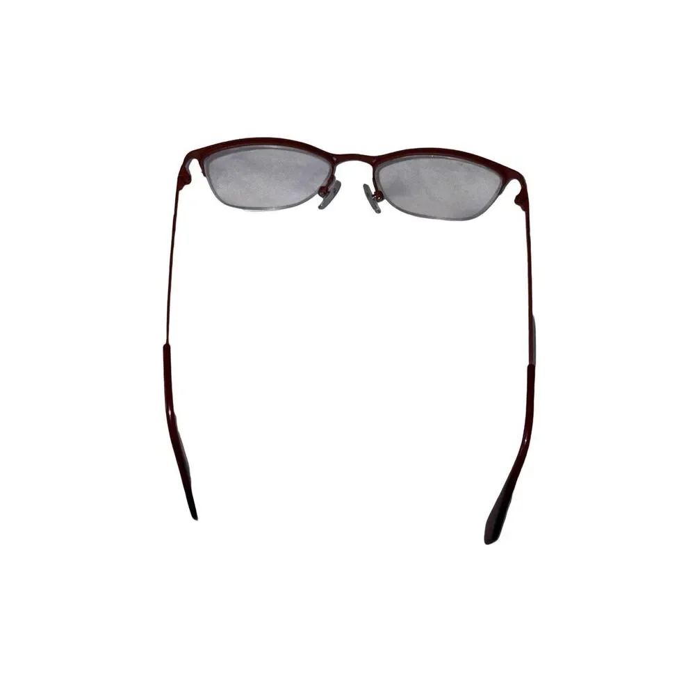 C-Zone Semi-Rimless Cat-Eye Eyeglasses Wine Red Stainless Steel Half-Rim Frames